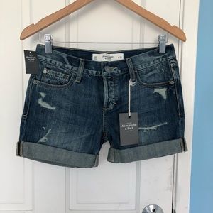 Boyfriend fit medium wash denim shorts